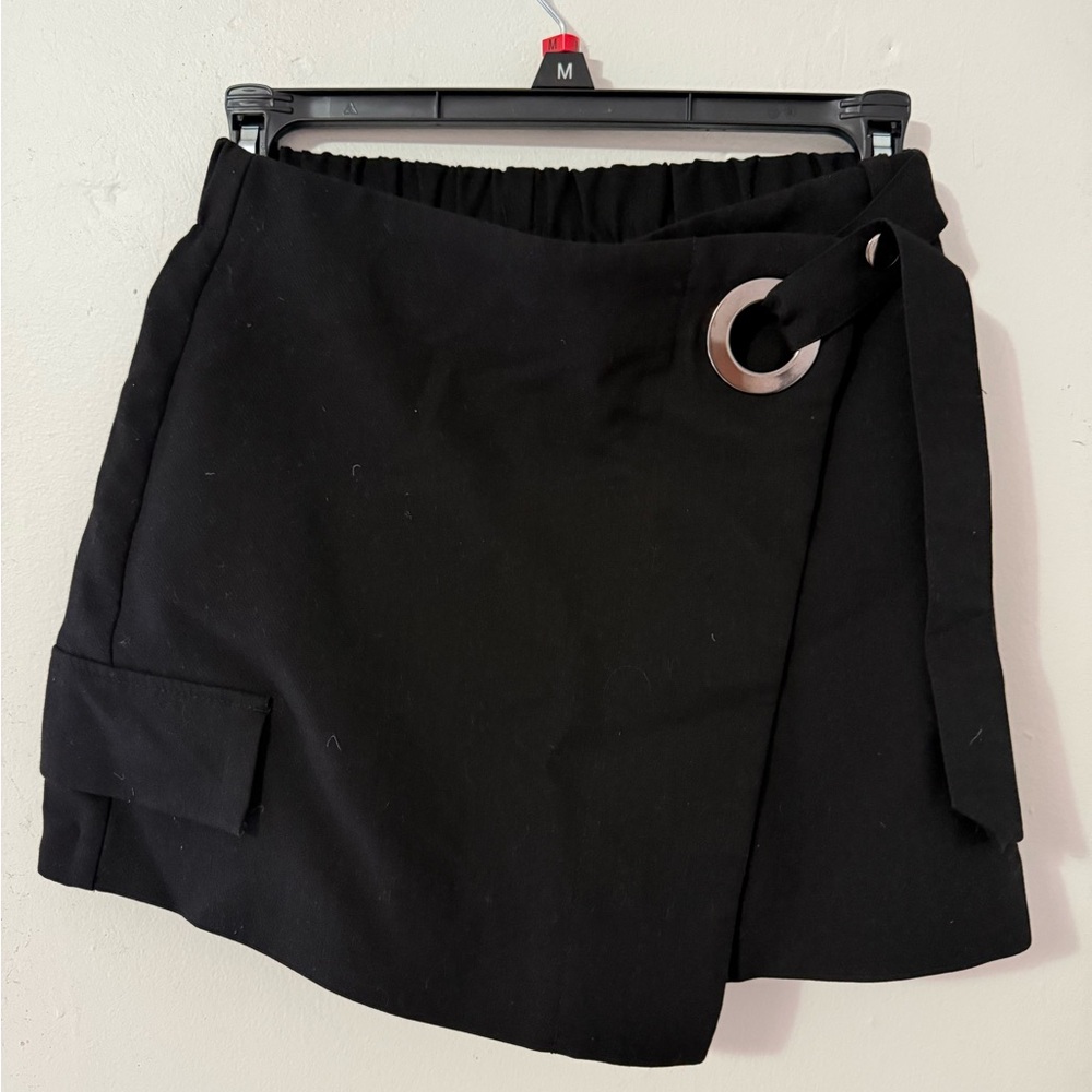 Bershka Black Skorts Asymmetrical Wrap Style